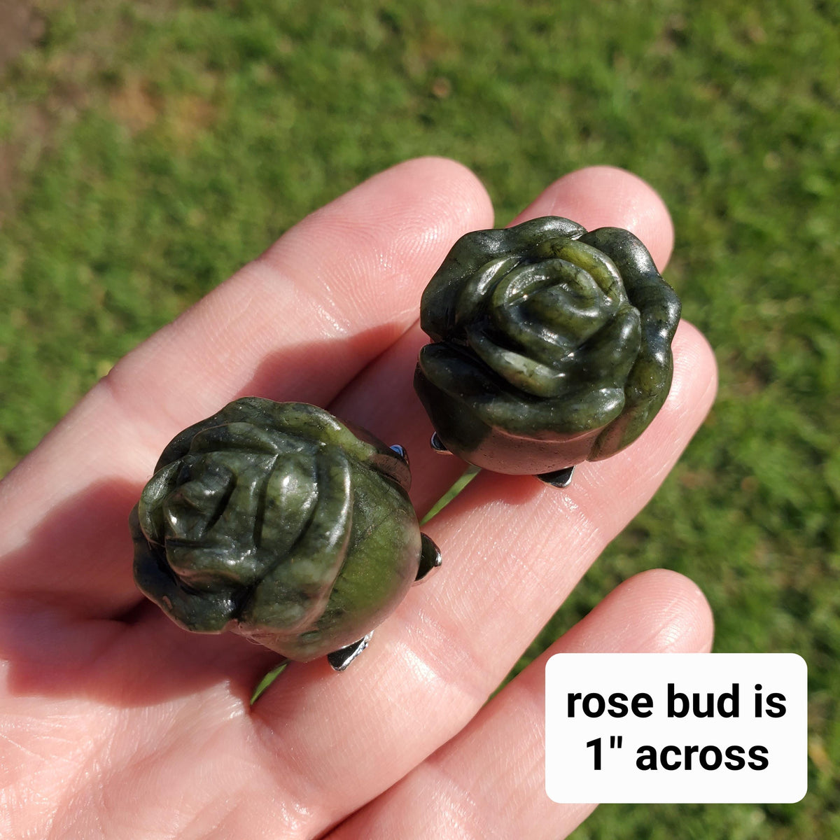 Small Serpentine Jade Rose on Metal Stem - Intuition, Rebirth, Guides Us To Our True Purpose - Green Crystal Flower Carving Healing Gemstone