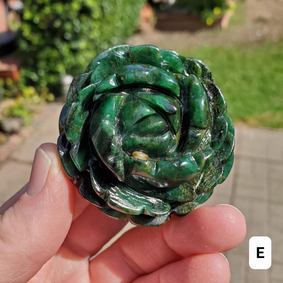 Chunky Emerald Flower Carving - Heals Heart Chakra, Compassion, Acceptance, Wisdom, Confidence - Green Crystal Rose Healing Gemstone