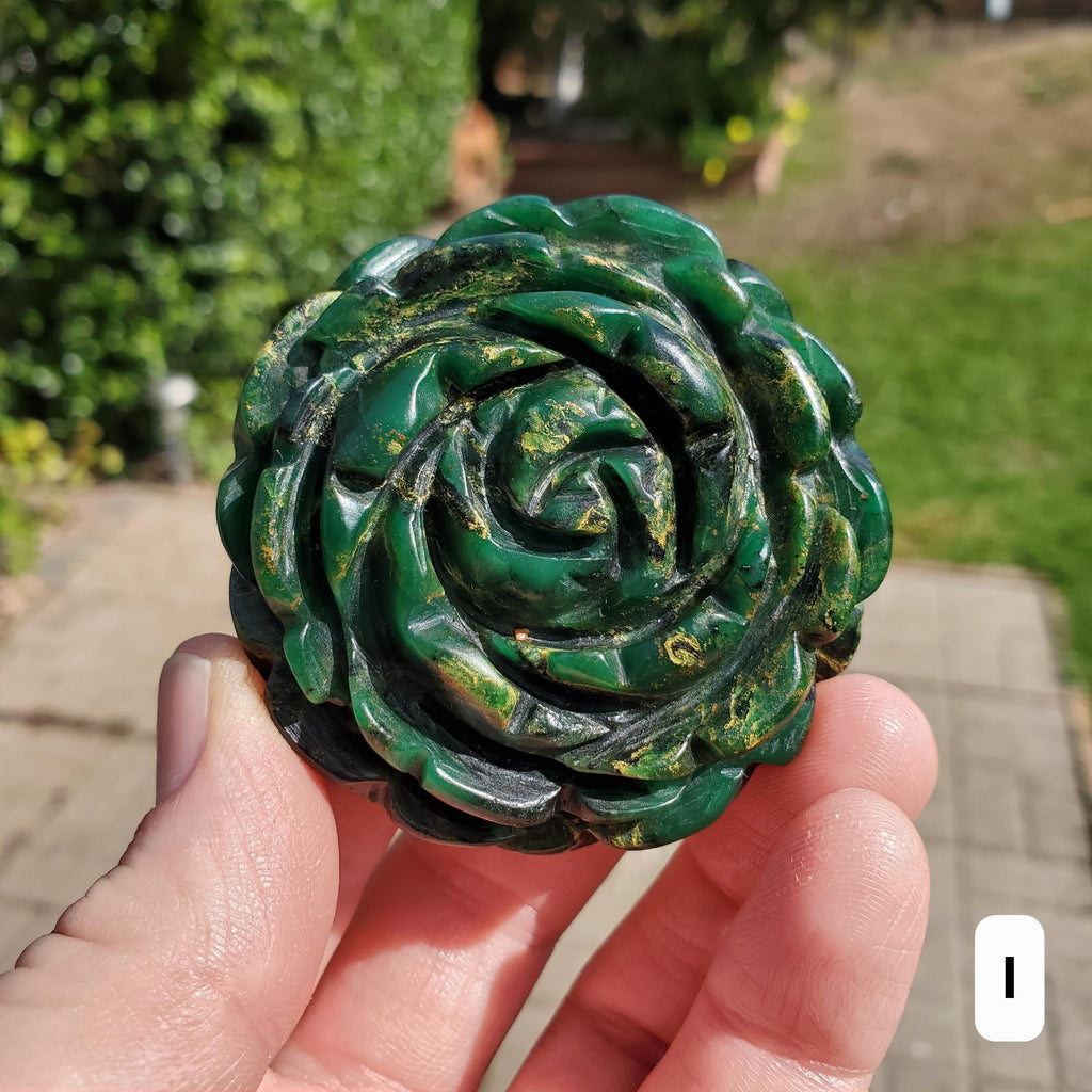 Chunky Emerald Flower Carving - Heals Heart Chakra, Compassion, Acceptance, Wisdom, Confidence - Green Crystal Rose Healing Gemstone