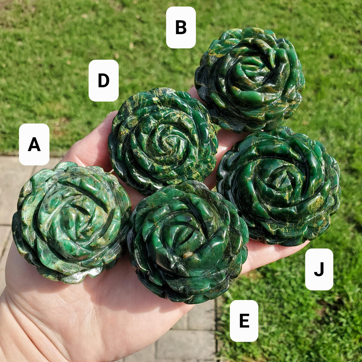 Chunky Emerald Flower Carving - Heals Heart Chakra, Compassion, Acceptance, Wisdom, Confidence - Green Crystal Rose Healing Gemstone