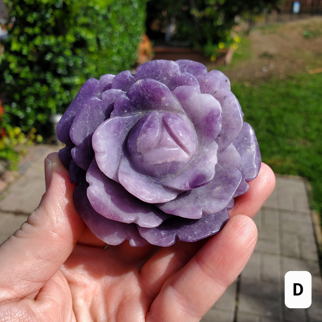 Medium Lepidolite Flower - Transitions, Stress Relief, Calming - Purple Rose Carving Lepidolite Healing Stone Statement Piece