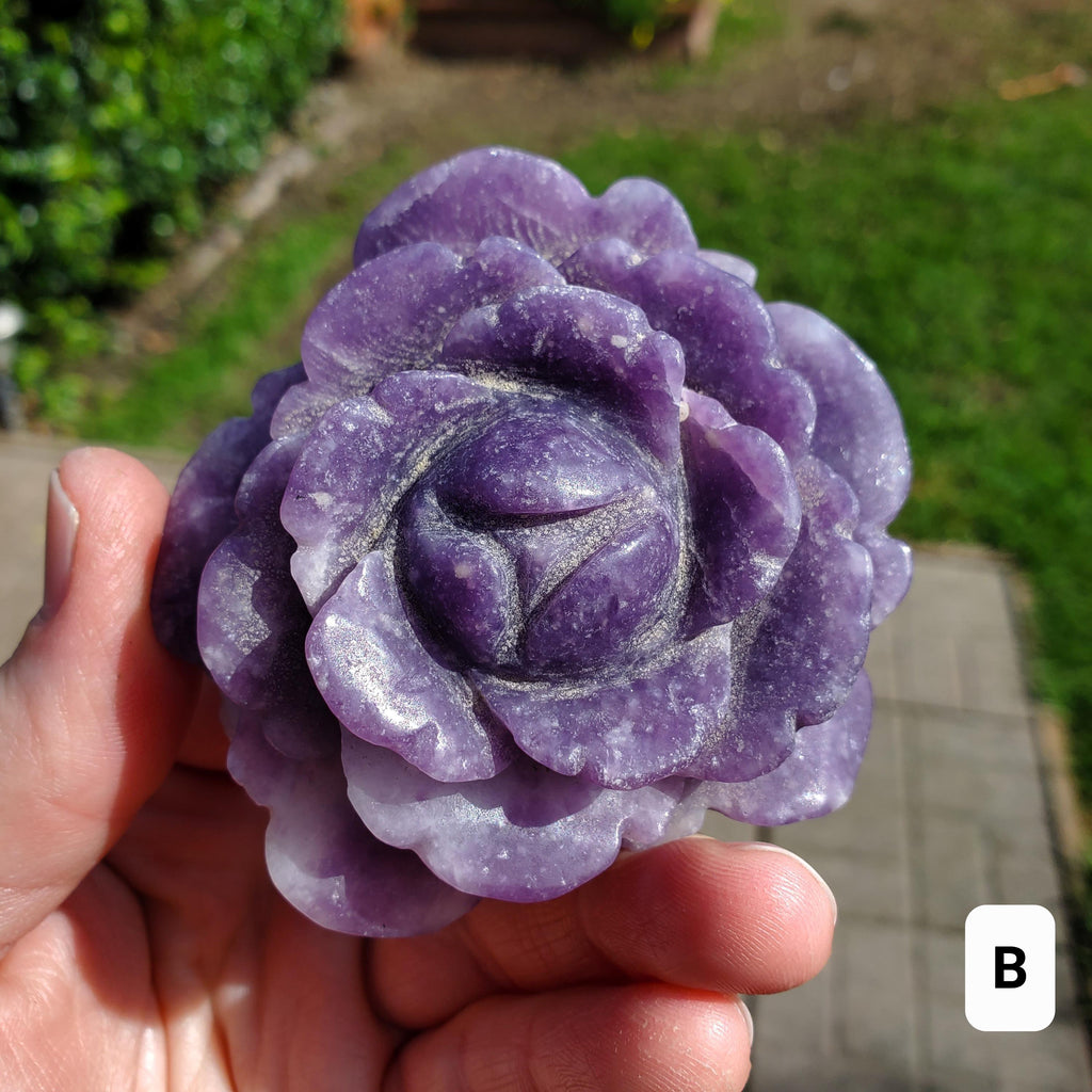 Medium Lepidolite Flower - Transitions, Stress Relief, Calming - Purple Rose Carving Lepidolite Healing Stone Statement Piece