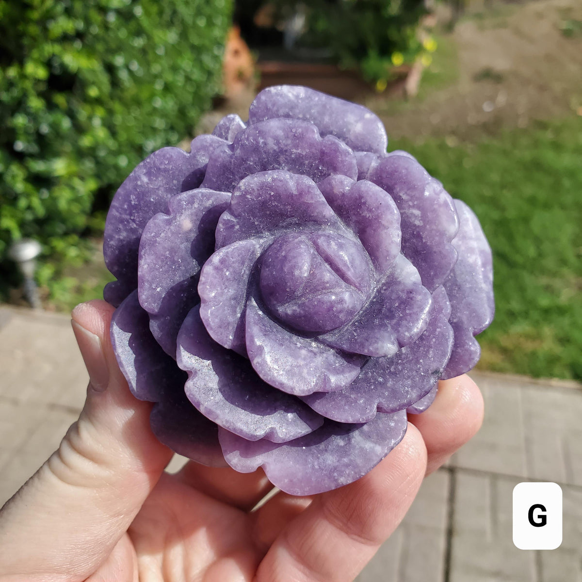 Medium Lepidolite Flower - Transitions, Stress Relief, Calming - Purple Rose Carving Lepidolite Healing Stone Statement Piece