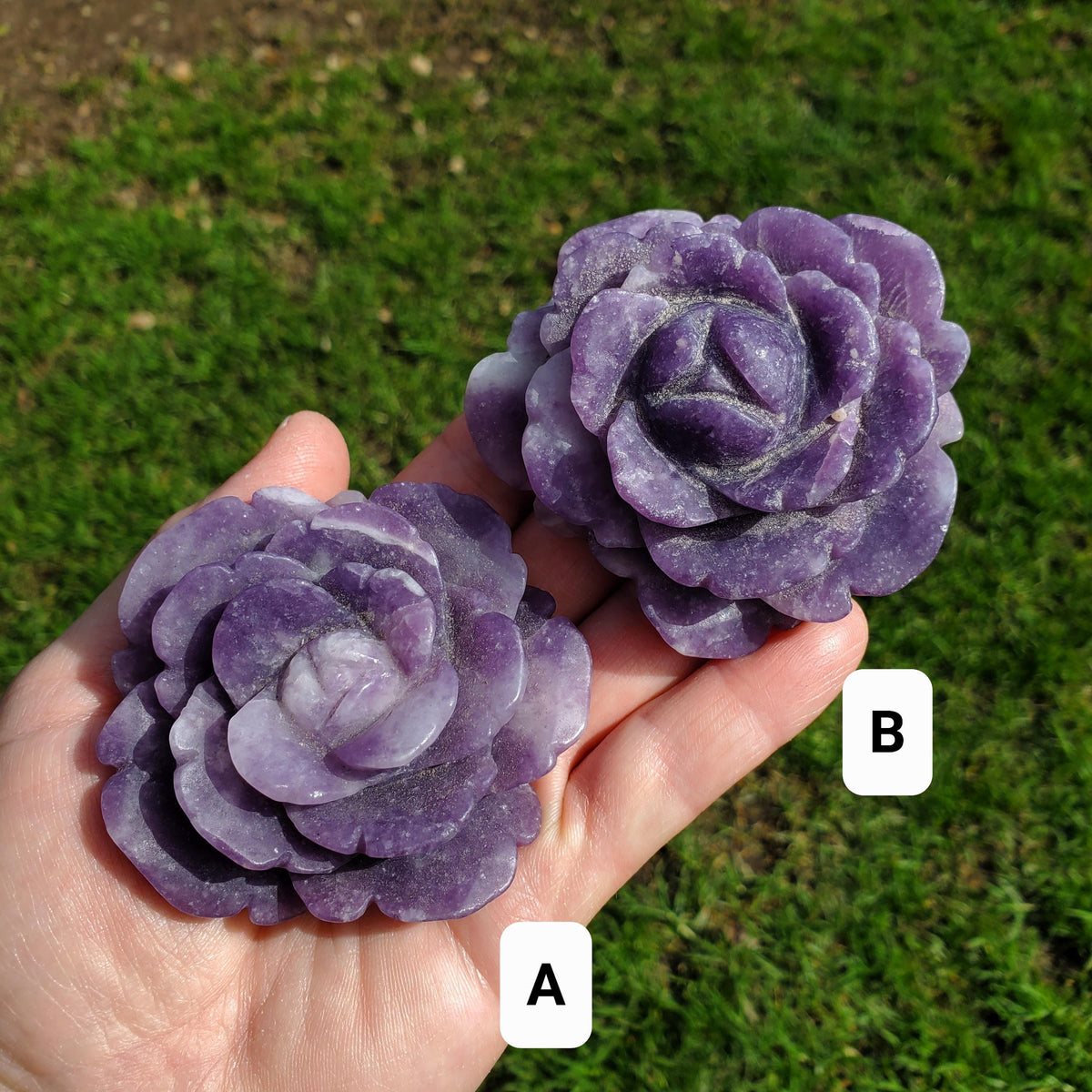Medium Lepidolite Flower - Transitions, Stress Relief, Calming - Purple Rose Carving Lepidolite Healing Stone Statement Piece