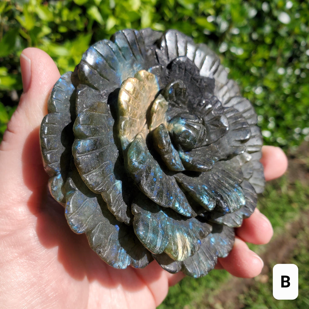 Big Flashy Labradorite Flower - Awareness, Connection, Intuition - Crystal Rose Lab Rose Carving Healing Crystal Gemstone Statement Display
