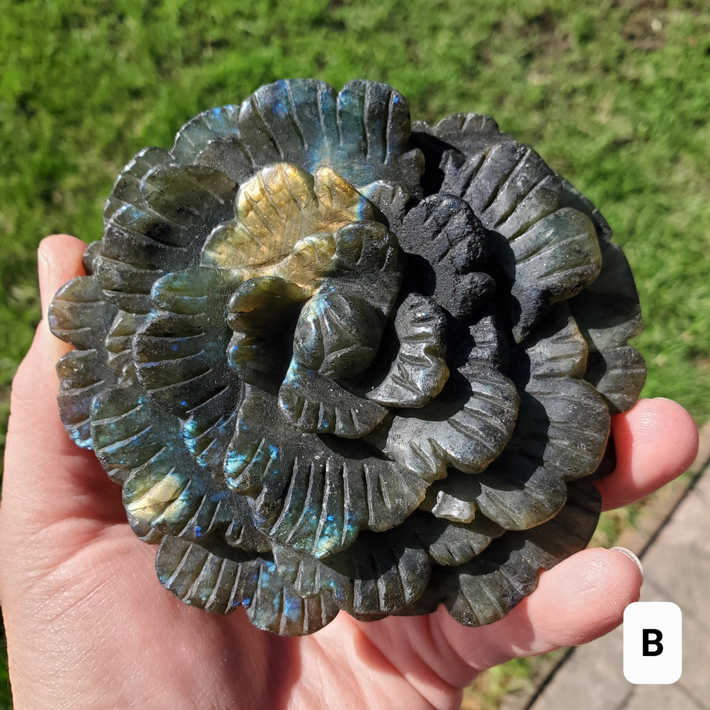 Big Flashy Labradorite Flower - Awareness, Connection, Intuition - Crystal Rose Lab Rose Carving Healing Crystal Gemstone Statement Display