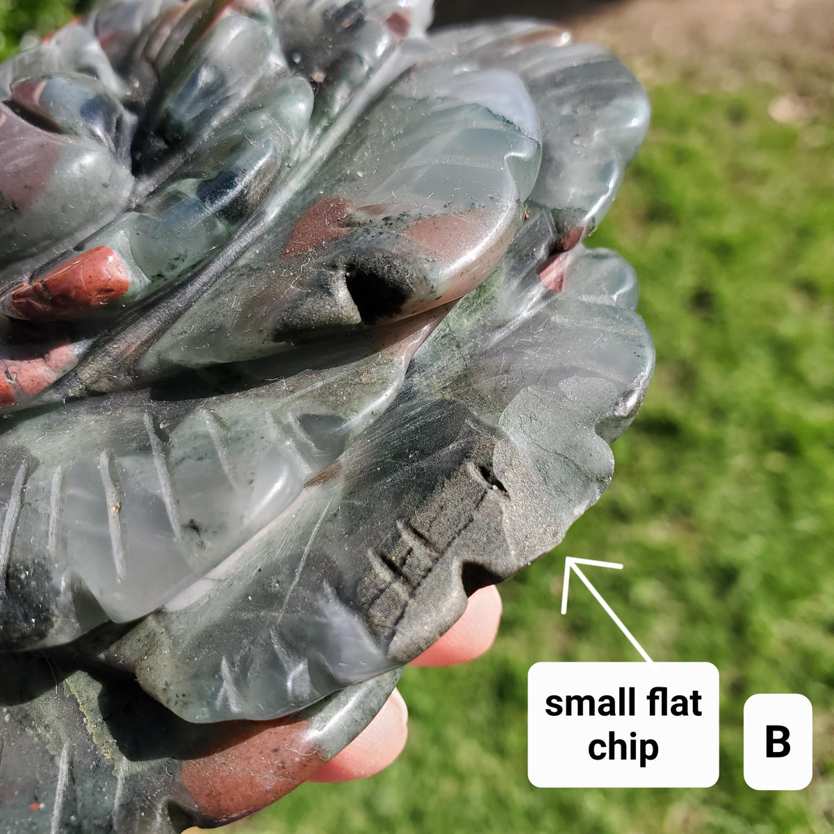 Big African Bloodstone Rose - Calming, Grounding, Persistence, Courage - Black and Red Crystal Flower Carving Statement or Paperweight