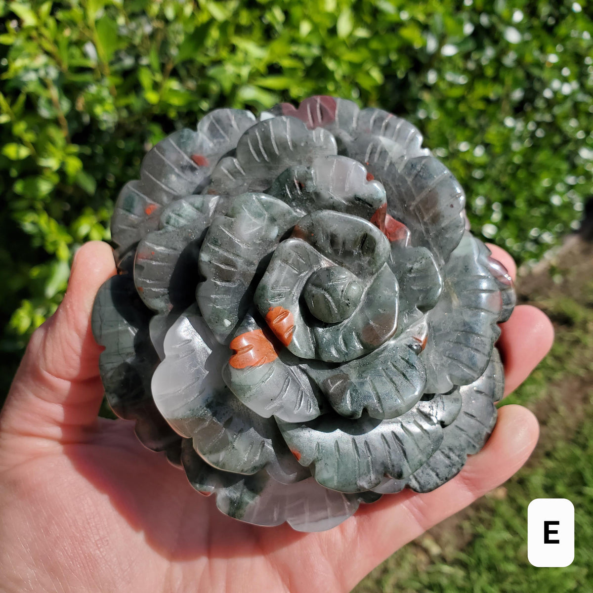 Big African Bloodstone Rose - Calming, Grounding, Persistence, Courage - Black and Red Crystal Flower Carving Statement or Paperweight