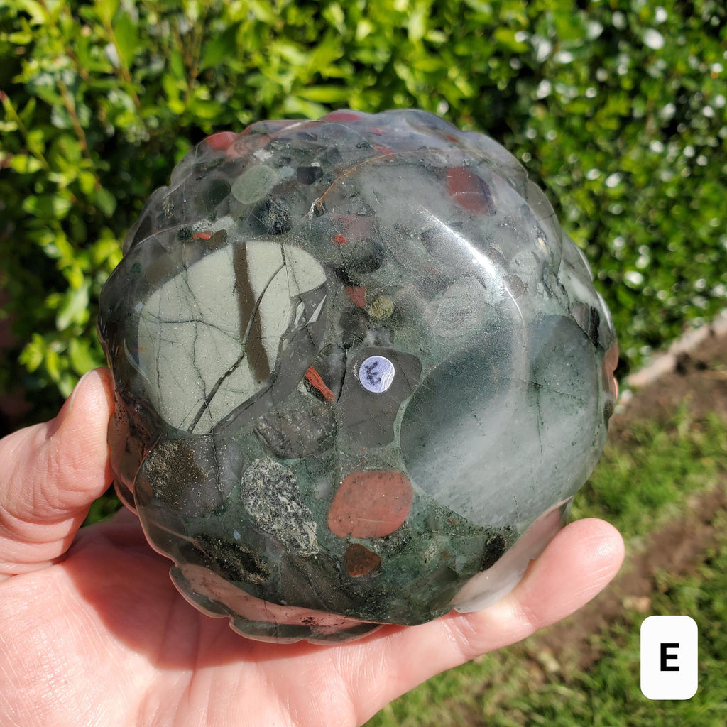 Big African Bloodstone Rose - Calming, Grounding, Persistence, Courage - Black and Red Crystal Flower Carving Statement or Paperweight