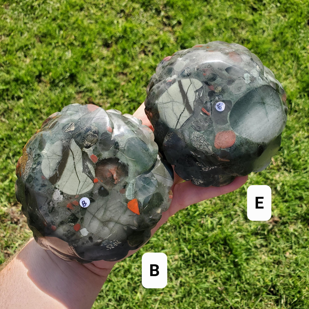Big African Bloodstone Rose - Calming, Grounding, Persistence, Courage - Black and Red Crystal Flower Carving Statement or Paperweight