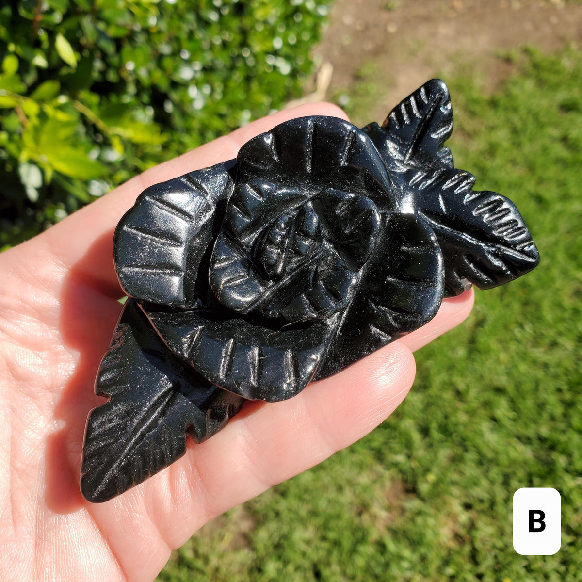 Black Obsidian Rose - Self Reflection, Release Negative Energies - Crystal Flower Healing Gemstone