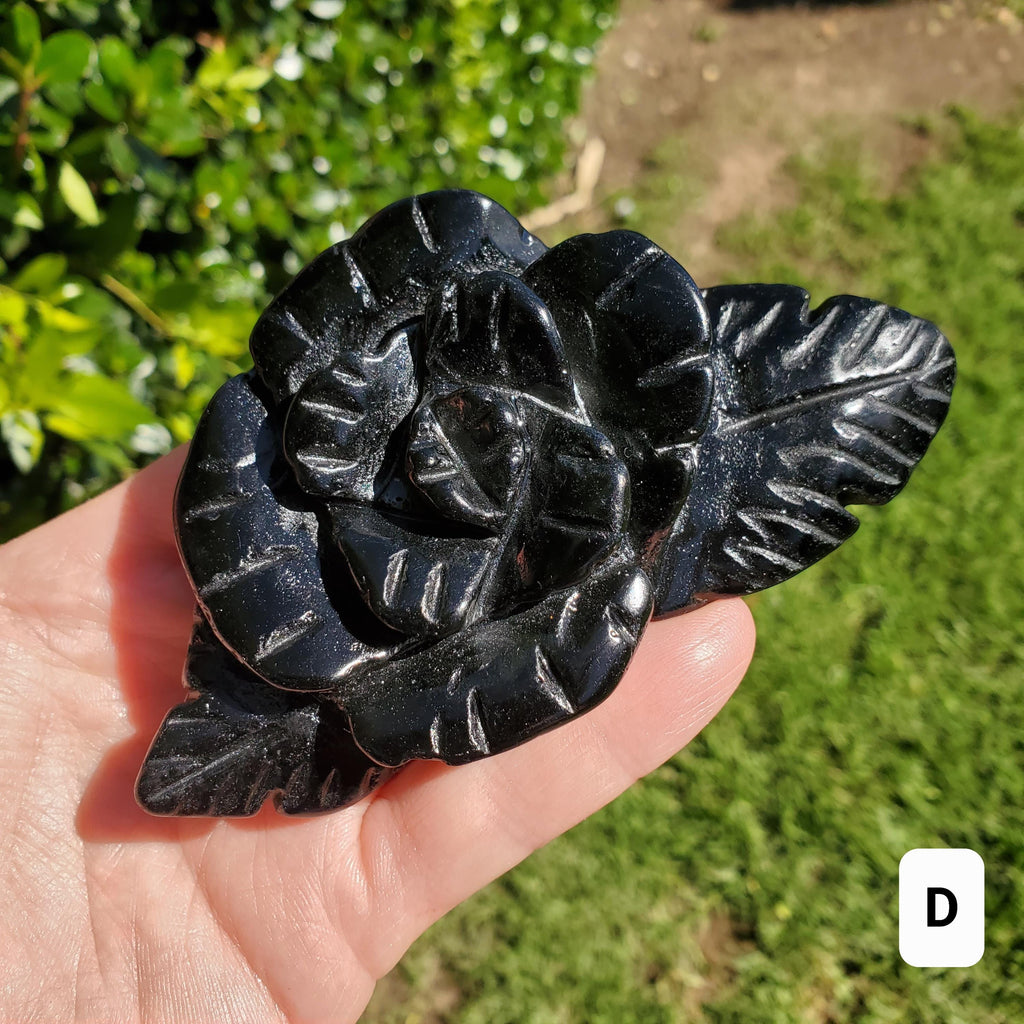 Black Obsidian Rose - Self Reflection, Release Negative Energies - Crystal Flower Healing Gemstone