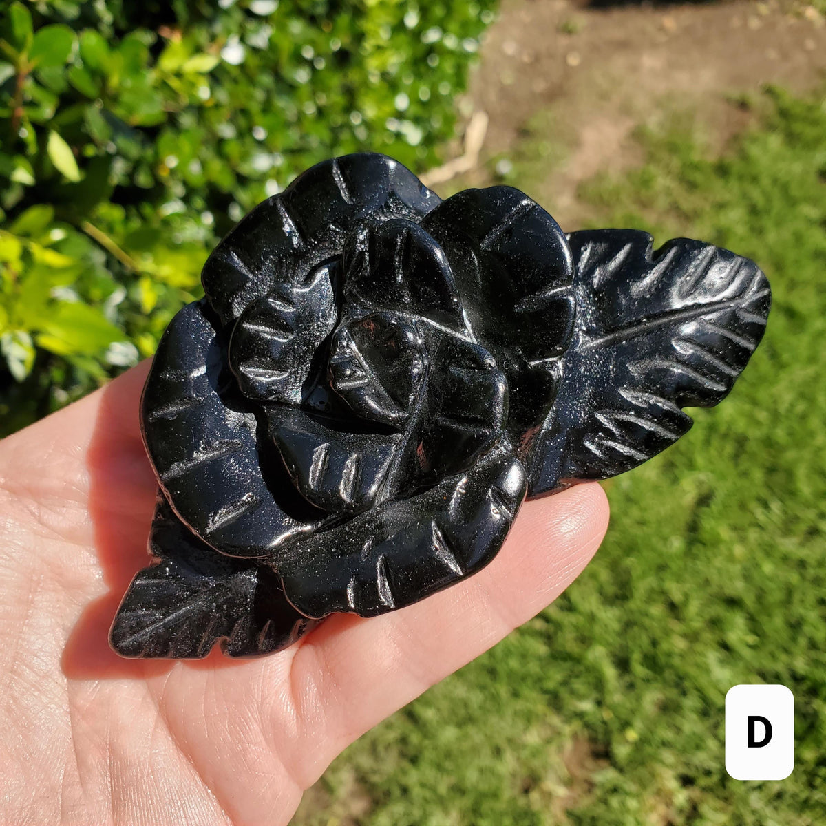 Black Obsidian Rose - Self Reflection, Release Negative Energies - Crystal Flower Healing Gemstone
