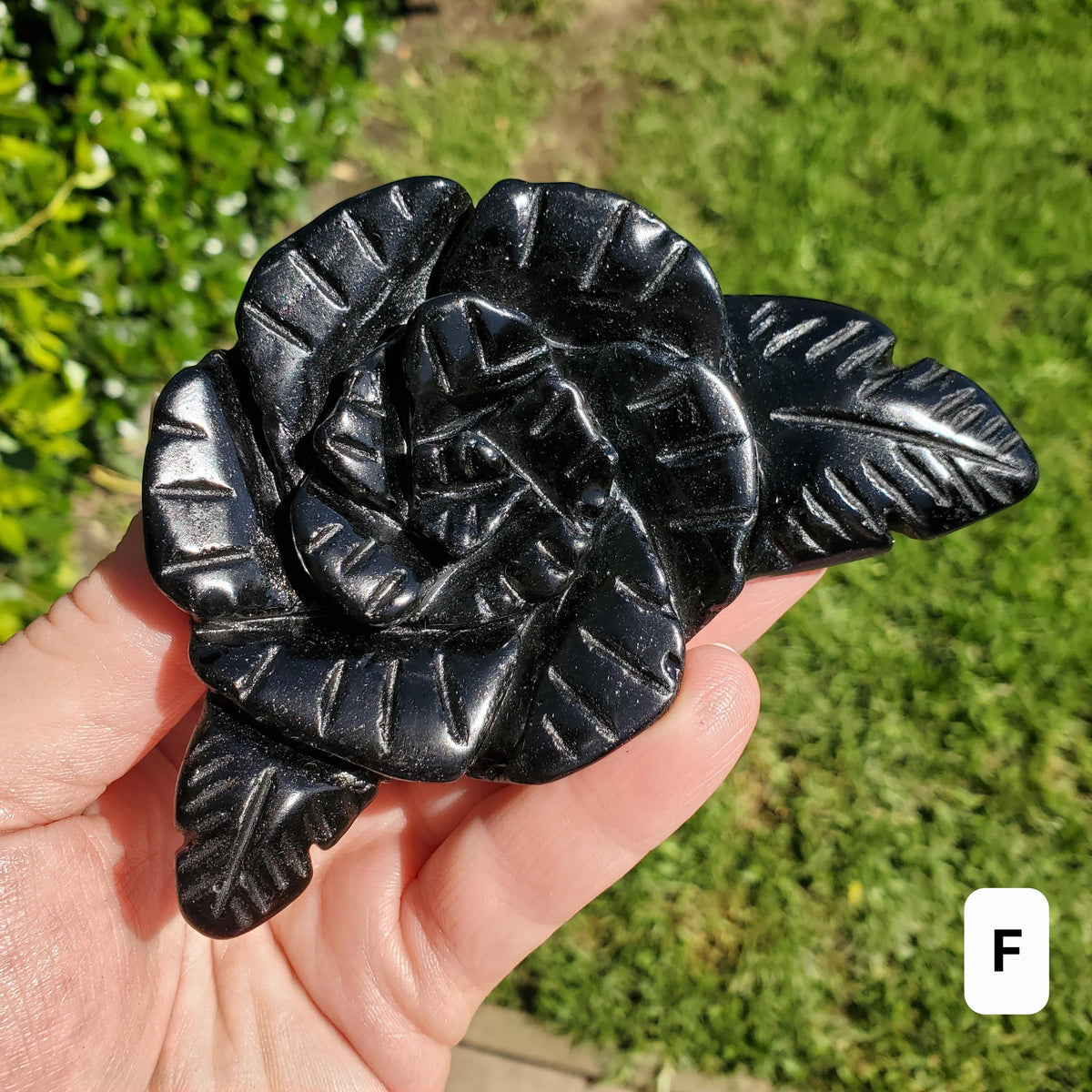Black Obsidian Rose - Self Reflection, Release Negative Energies - Crystal Flower Healing Gemstone