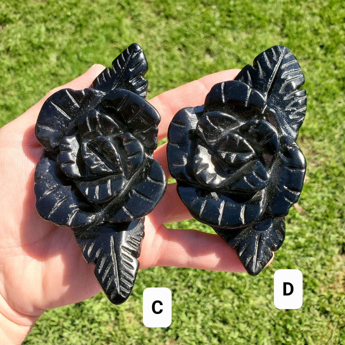 Black Obsidian Rose - Self Reflection, Release Negative Energies - Crystal Flower Healing Gemstone