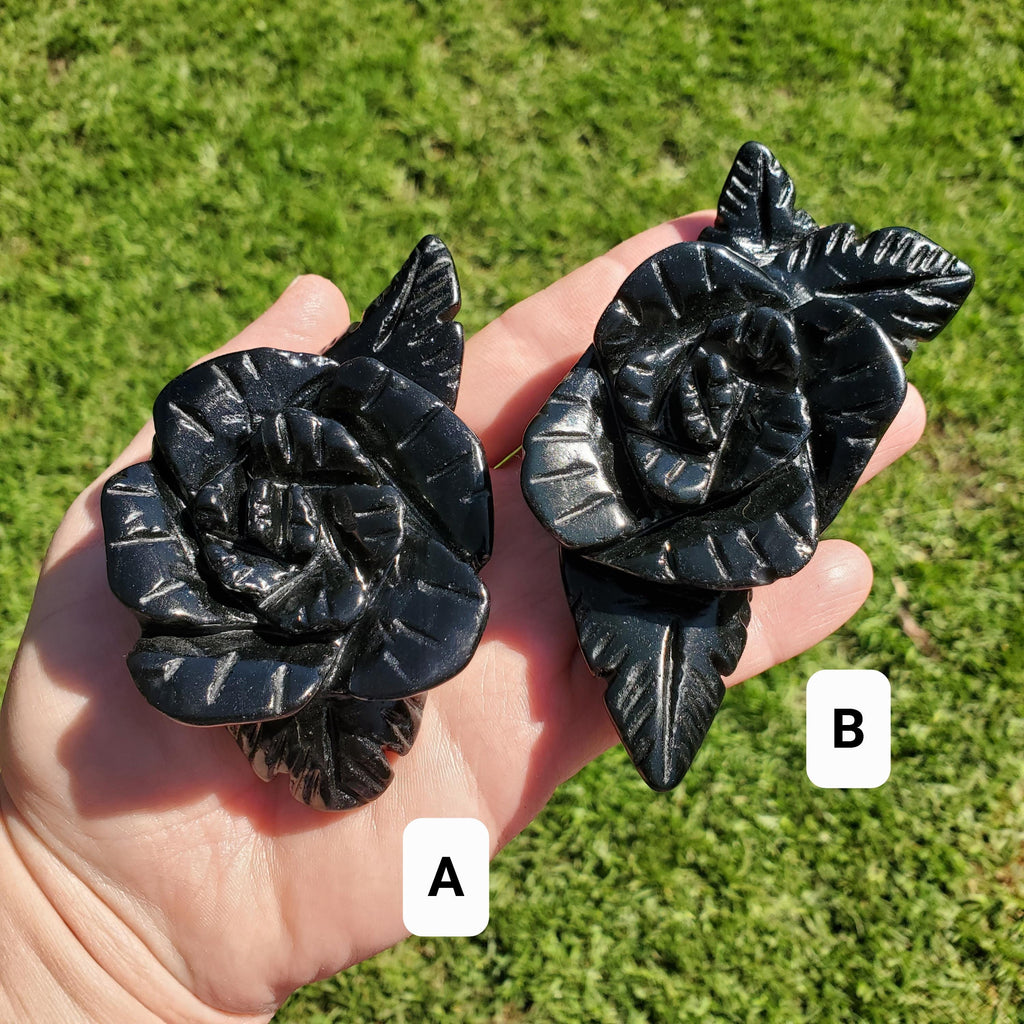 Black Obsidian Rose - Self Reflection, Release Negative Energies - Crystal Flower Healing Gemstone