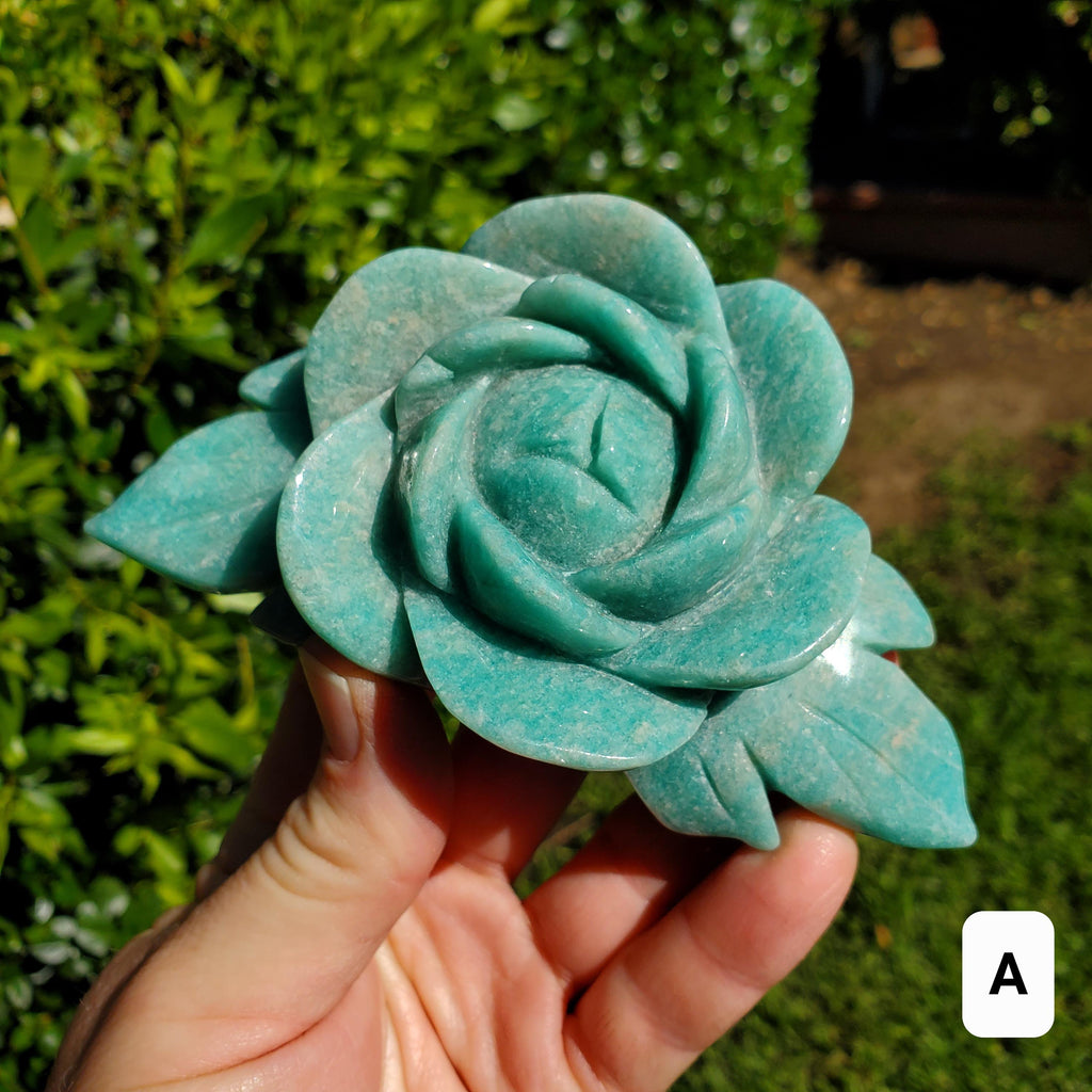 Big Amazonite Crystal Rose - Calming, Courage, Truth, Compassion, EMF Protection - Amazonite Stone Rose Healing Crystals Gemstone Statement