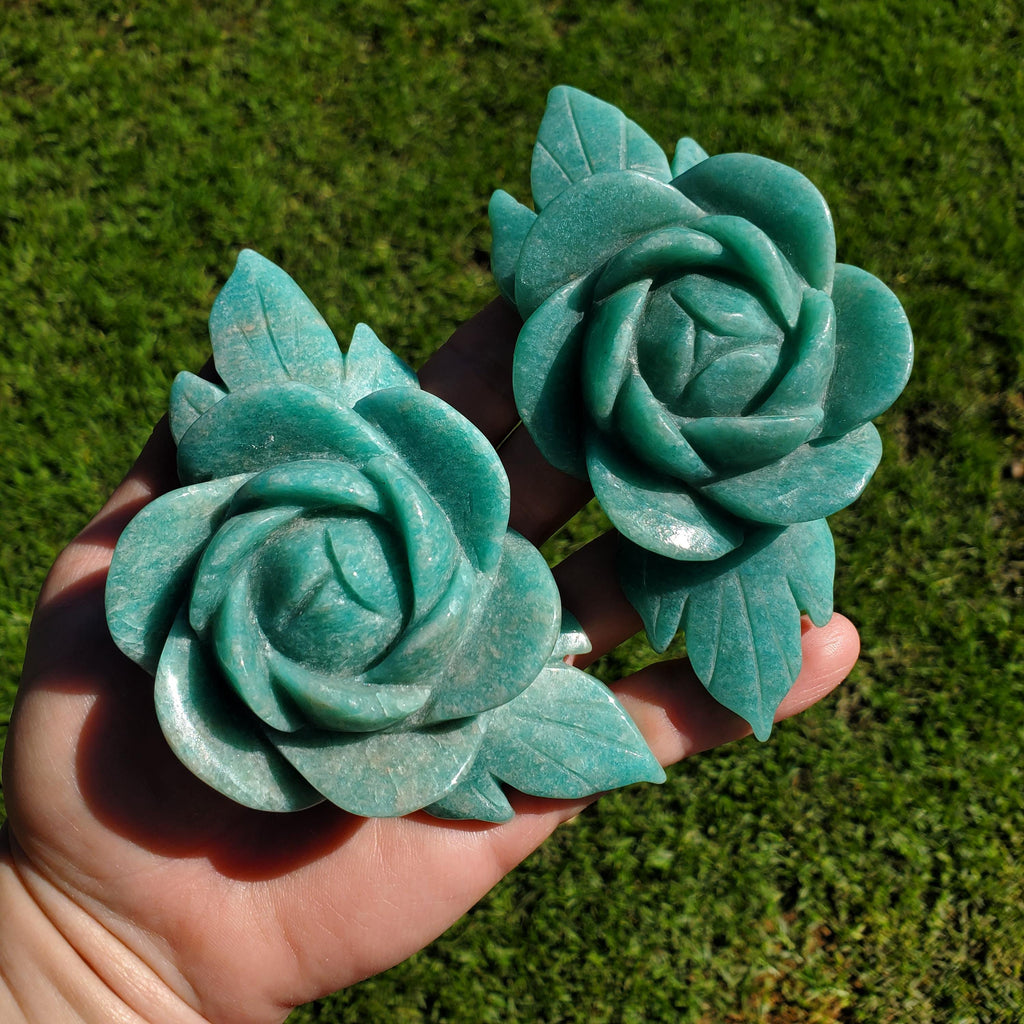 Big Amazonite Crystal Rose - Calming, Courage, Truth, Compassion, EMF Protection - Amazonite Stone Rose Healing Crystals Gemstone Statement