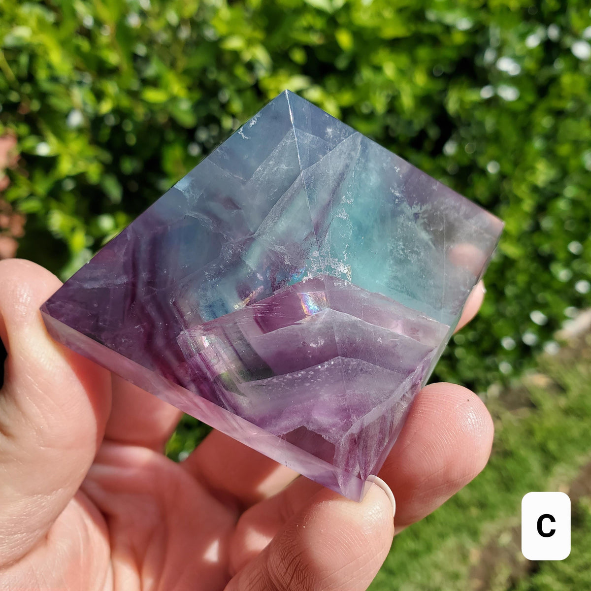 Rainbow Fluorite Pyramid - Mental Concentration, Energetic Protection, Positivity - Fluorite Crystal Pyramid Healing Gemstone
