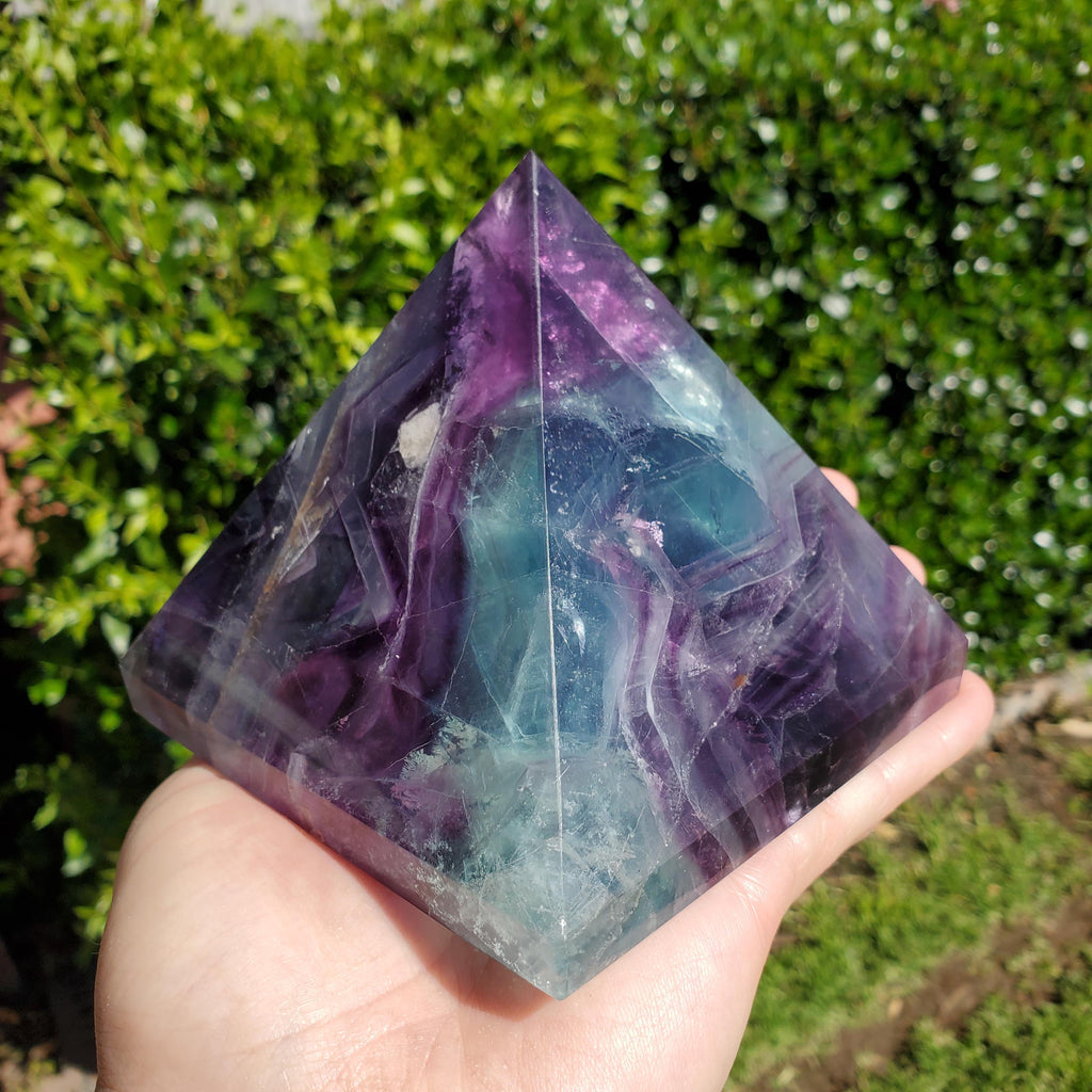 Big & Heavy Rainbow Fluorite Pyramid - Mental Concentration, Energetic Protection, Positivity - Fluorite Crystal Pyramid Healing Gemstone