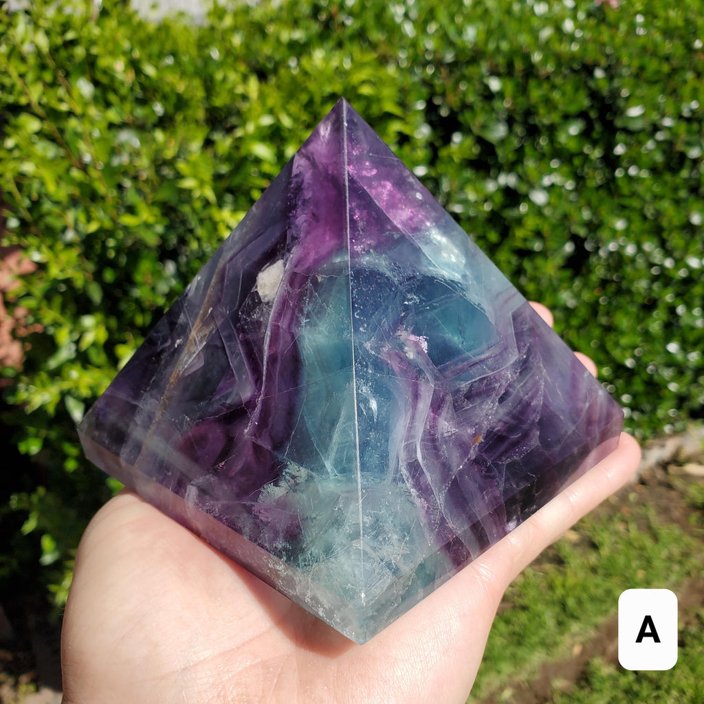 Big & Heavy Rainbow Fluorite Pyramid - Mental Concentration, Energetic Protection, Positivity - Fluorite Crystal Pyramid Healing Gemstone
