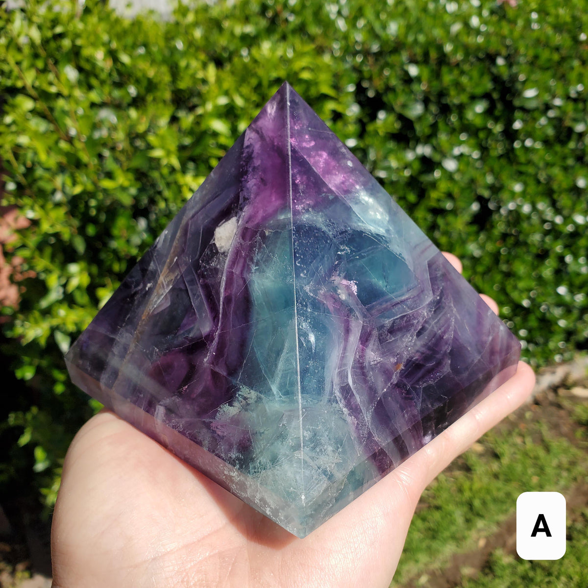 Big & Heavy Rainbow Fluorite Pyramid - Mental Concentration, Energetic Protection, Positivity - Fluorite Crystal Pyramid Healing Gemstone