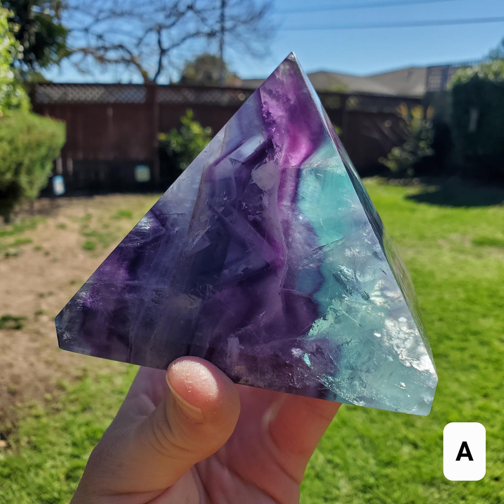 Big & Heavy Rainbow Fluorite Pyramid - Mental Concentration, Energetic Protection, Positivity - Fluorite Crystal Pyramid Healing Gemstone