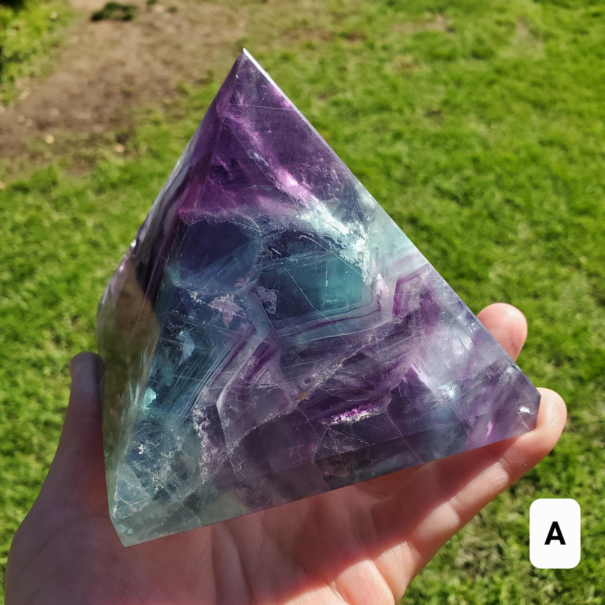 Big & Heavy Rainbow Fluorite Pyramid - Mental Concentration, Energetic Protection, Positivity - Fluorite Crystal Pyramid Healing Gemstone