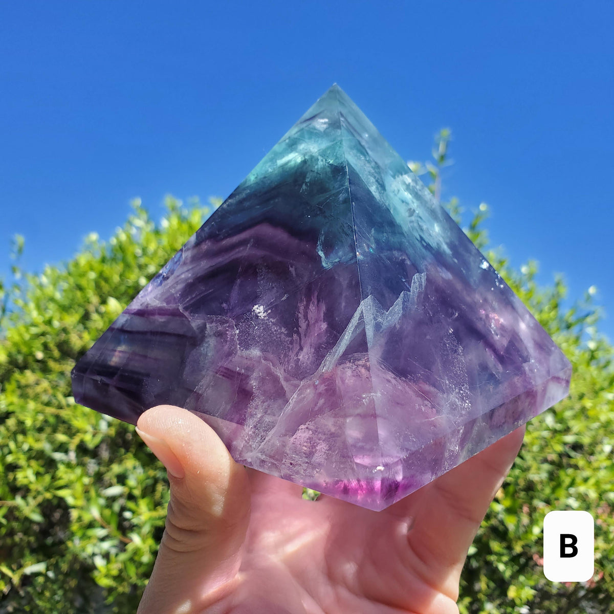 Big & Heavy Rainbow Fluorite Pyramid - Mental Concentration, Energetic Protection, Positivity - Fluorite Crystal Pyramid Healing Gemstone