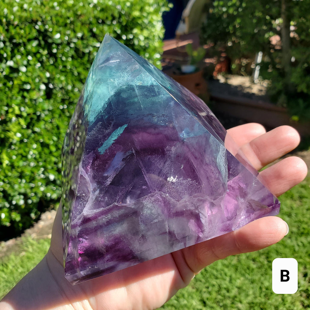 Big & Heavy Rainbow Fluorite Pyramid - Mental Concentration, Energetic Protection, Positivity - Fluorite Crystal Pyramid Healing Gemstone
