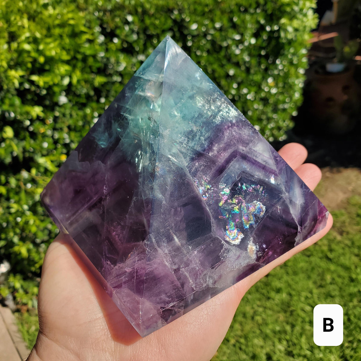 Big & Heavy Rainbow Fluorite Pyramid - Mental Concentration, Energetic Protection, Positivity - Fluorite Crystal Pyramid Healing Gemstone