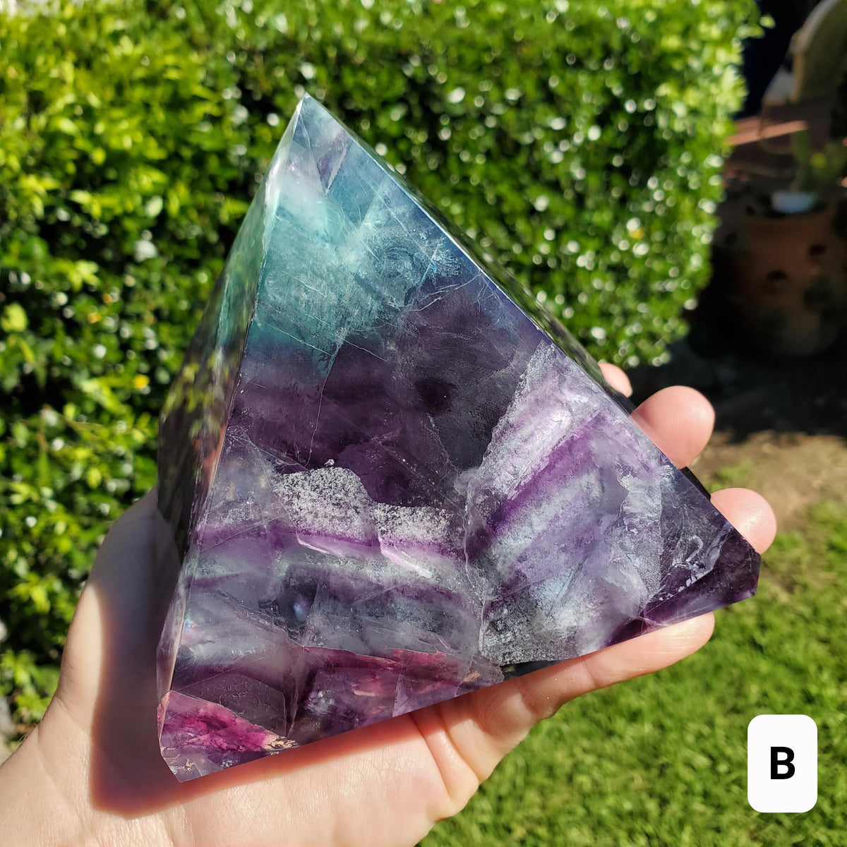 Big & Heavy Rainbow Fluorite Pyramid - Mental Concentration, Energetic Protection, Positivity - Fluorite Crystal Pyramid Healing Gemstone