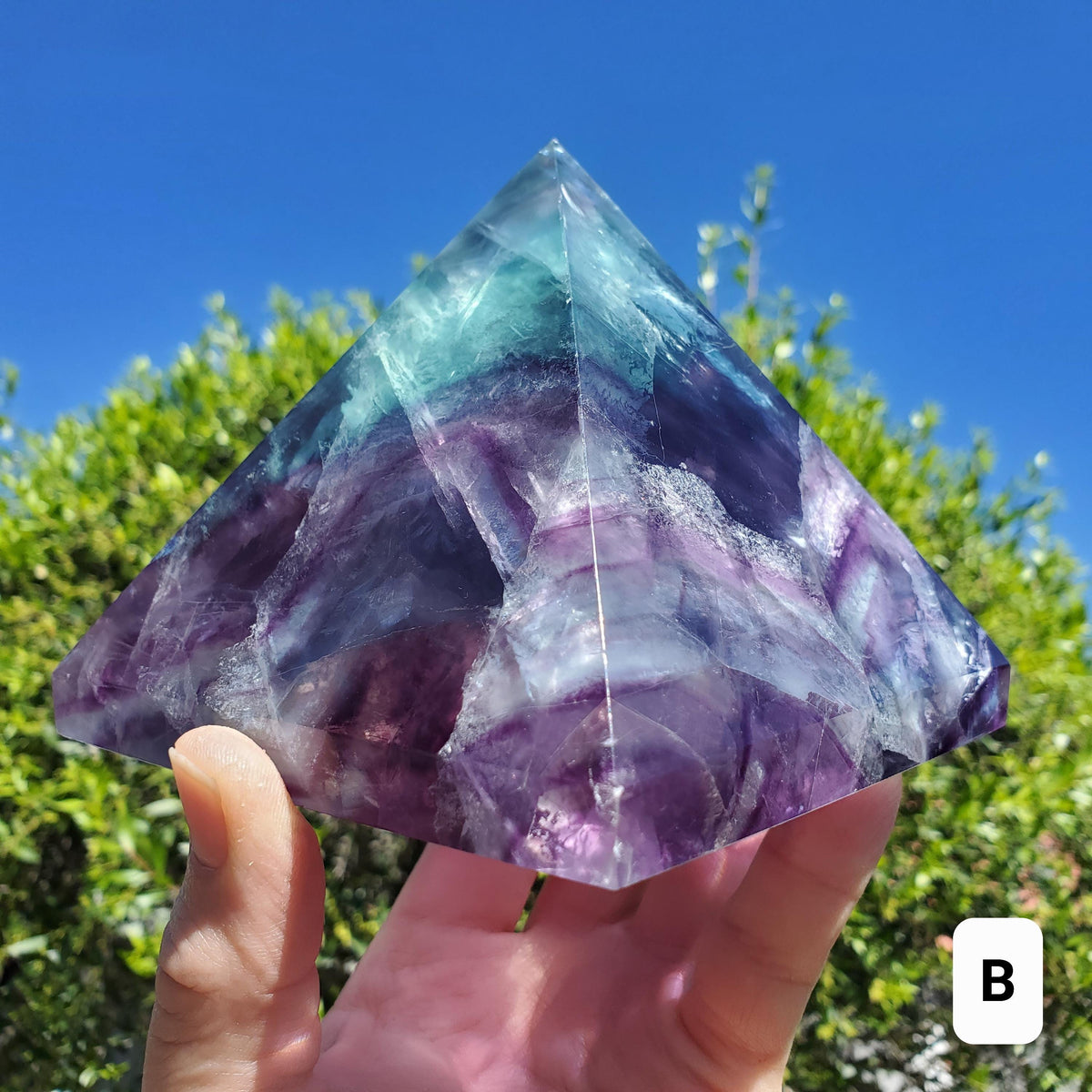 Big & Heavy Rainbow Fluorite Pyramid - Mental Concentration, Energetic Protection, Positivity - Fluorite Crystal Pyramid Healing Gemstone