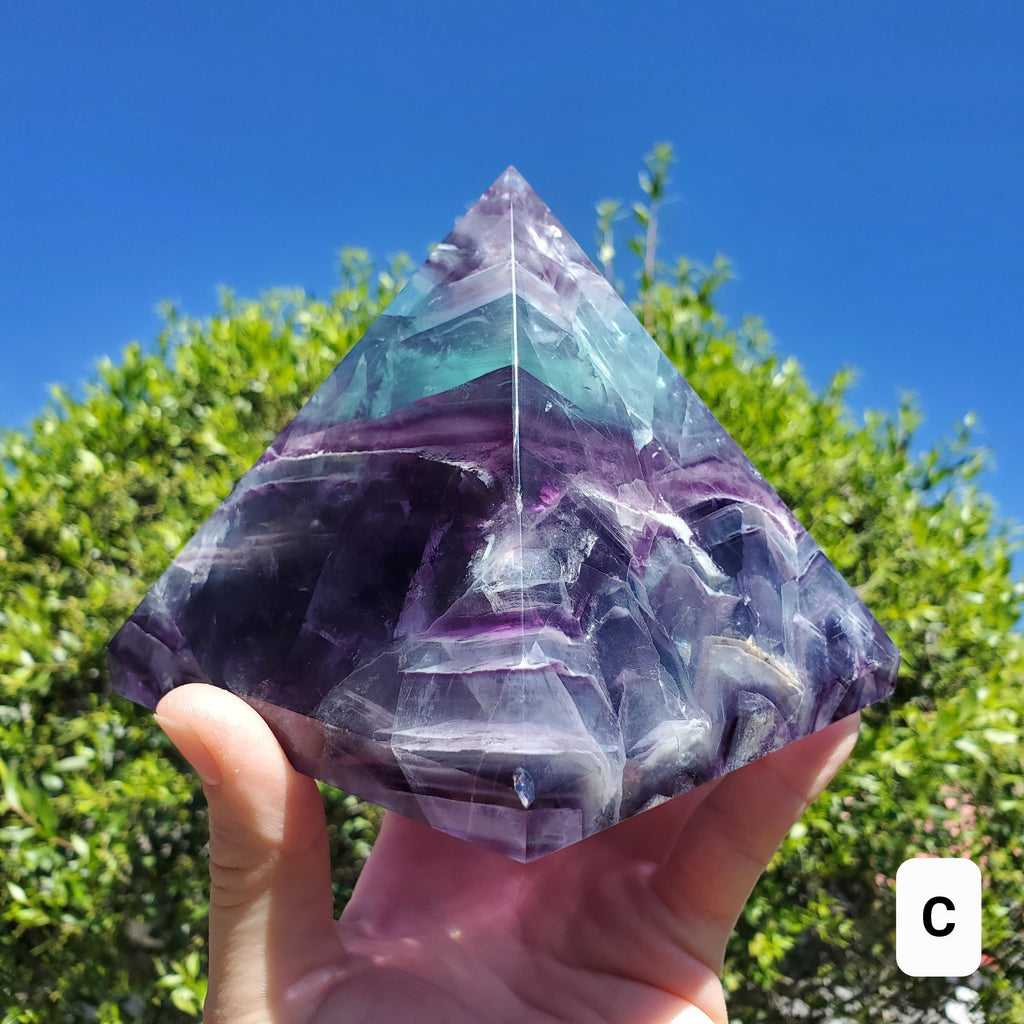Big & Heavy Rainbow Fluorite Pyramid - Mental Concentration, Energetic Protection, Positivity - Fluorite Crystal Pyramid Healing Gemstone