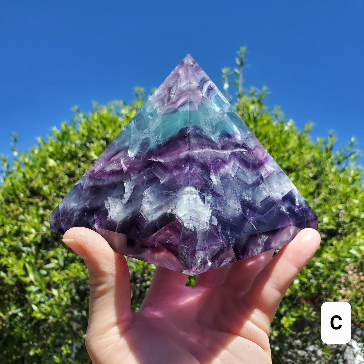 Big & Heavy Rainbow Fluorite Pyramid - Mental Concentration, Energetic Protection, Positivity - Fluorite Crystal Pyramid Healing Gemstone