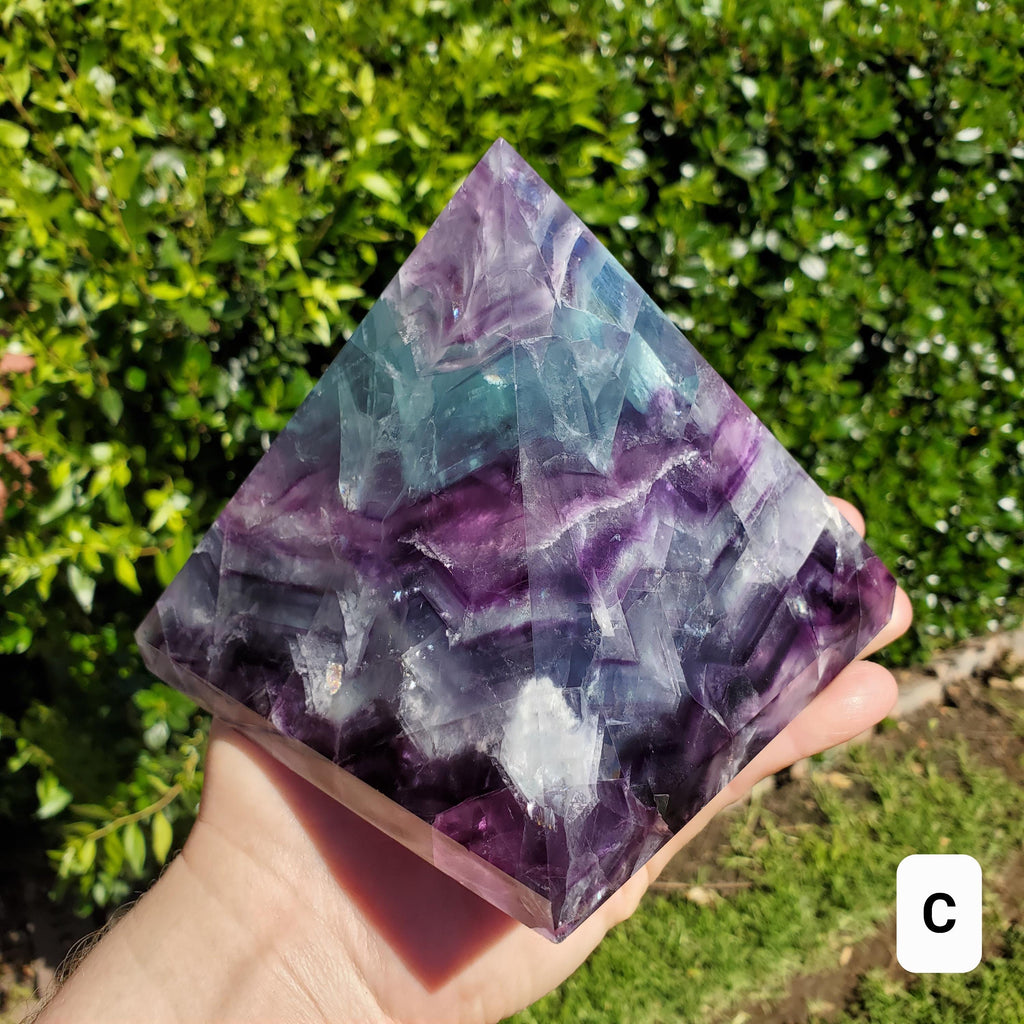 Big & Heavy Rainbow Fluorite Pyramid - Mental Concentration, Energetic Protection, Positivity - Fluorite Crystal Pyramid Healing Gemstone