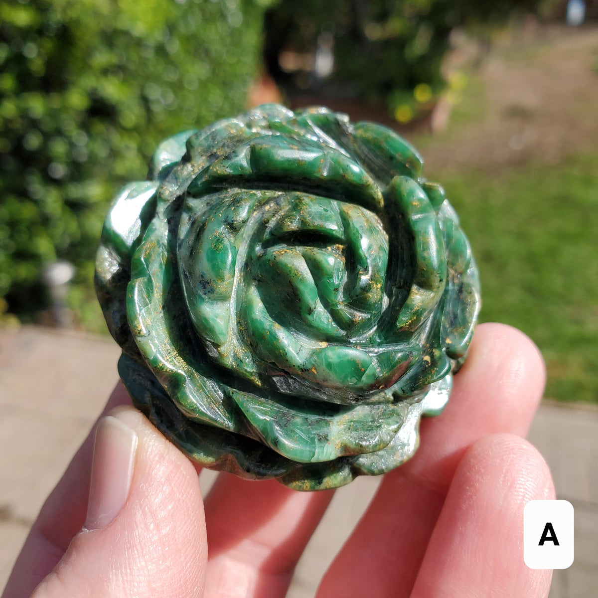 Chunky Emerald Flower Carving - Heals Heart Chakra, Compassion, Acceptance, Wisdom, Confidence - Green Crystal Rose Healing Gemstone