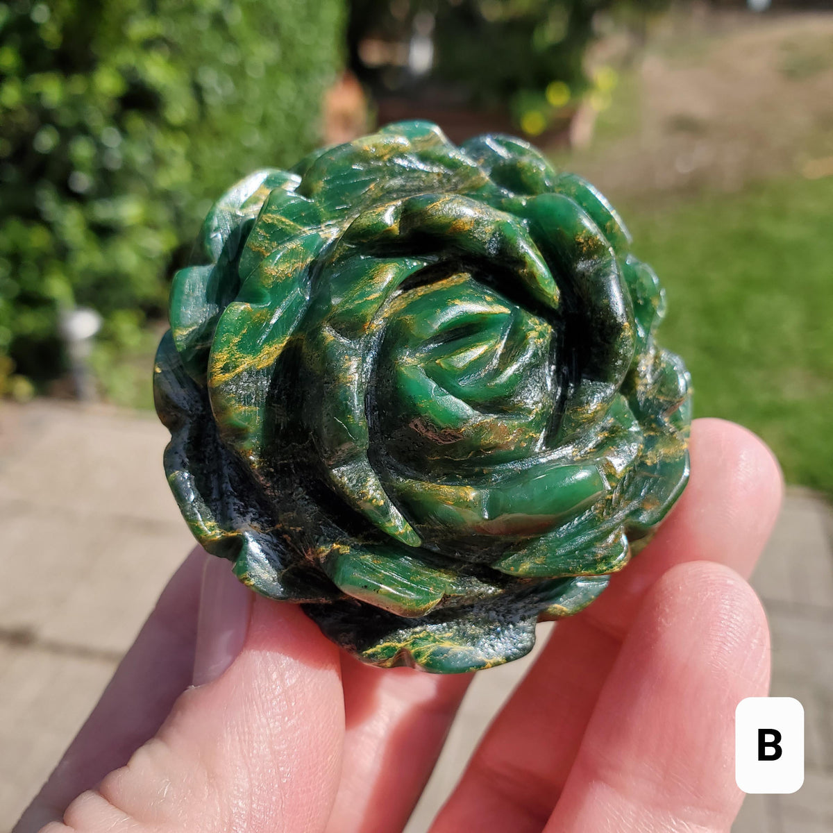 Chunky Emerald Flower Carving - Heals Heart Chakra, Compassion, Acceptance, Wisdom, Confidence - Green Crystal Rose Healing Gemstone