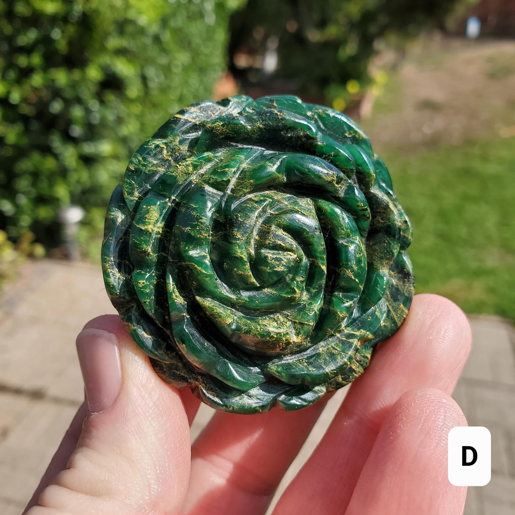 Chunky Emerald Flower Carving - Heals Heart Chakra, Compassion, Acceptance, Wisdom, Confidence - Green Crystal Rose Healing Gemstone
