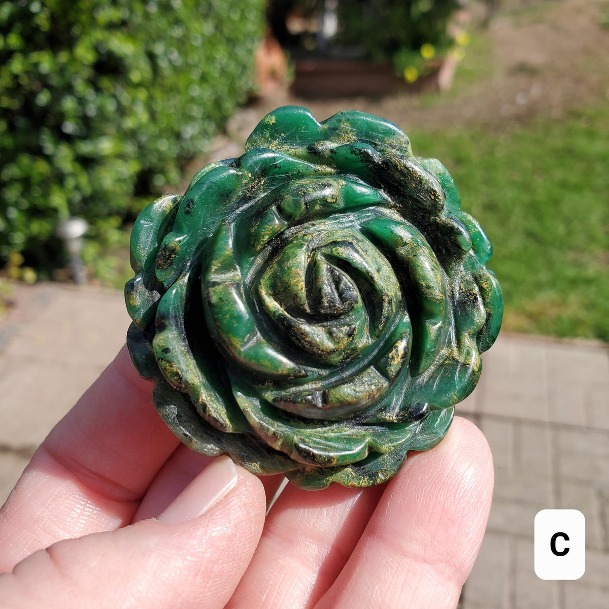 Chunky Emerald Flower Carving - Heals Heart Chakra, Compassion, Acceptance, Wisdom, Confidence - Green Crystal Rose Healing Gemstone