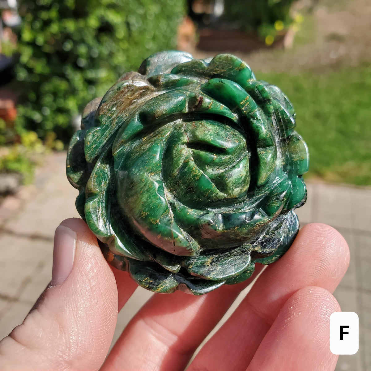 Chunky Emerald Flower Carving - Heals Heart Chakra, Compassion, Acceptance, Wisdom, Confidence - Green Crystal Rose Healing Gemstone