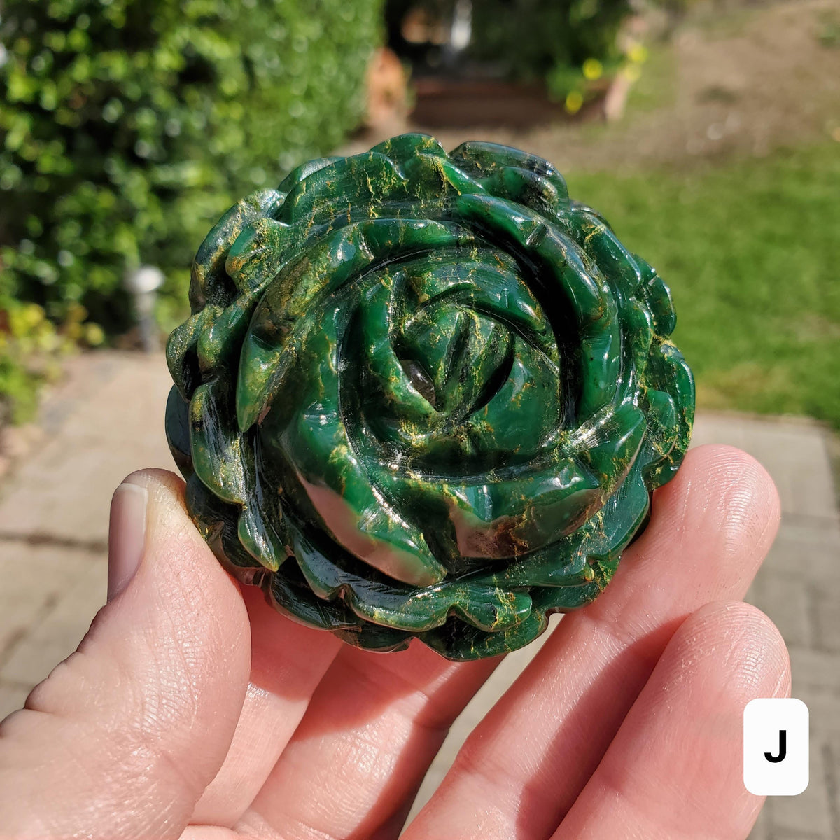 Chunky Emerald Flower Carving - Heals Heart Chakra, Compassion, Acceptance, Wisdom, Confidence - Green Crystal Rose Healing Gemstone