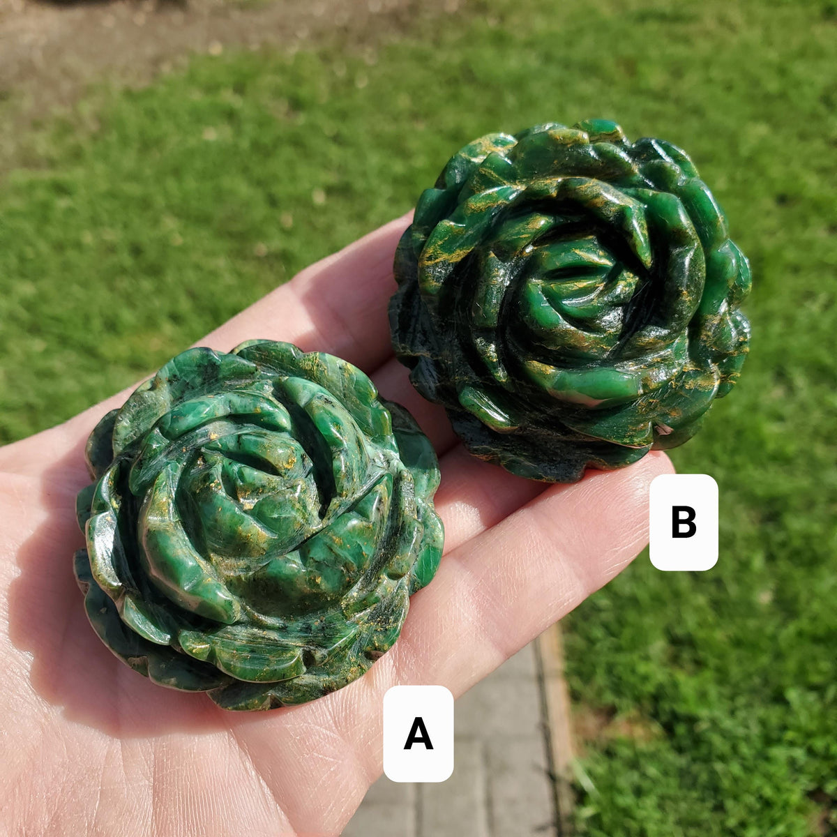 Chunky Emerald Flower Carving - Heals Heart Chakra, Compassion, Acceptance, Wisdom, Confidence - Green Crystal Rose Healing Gemstone