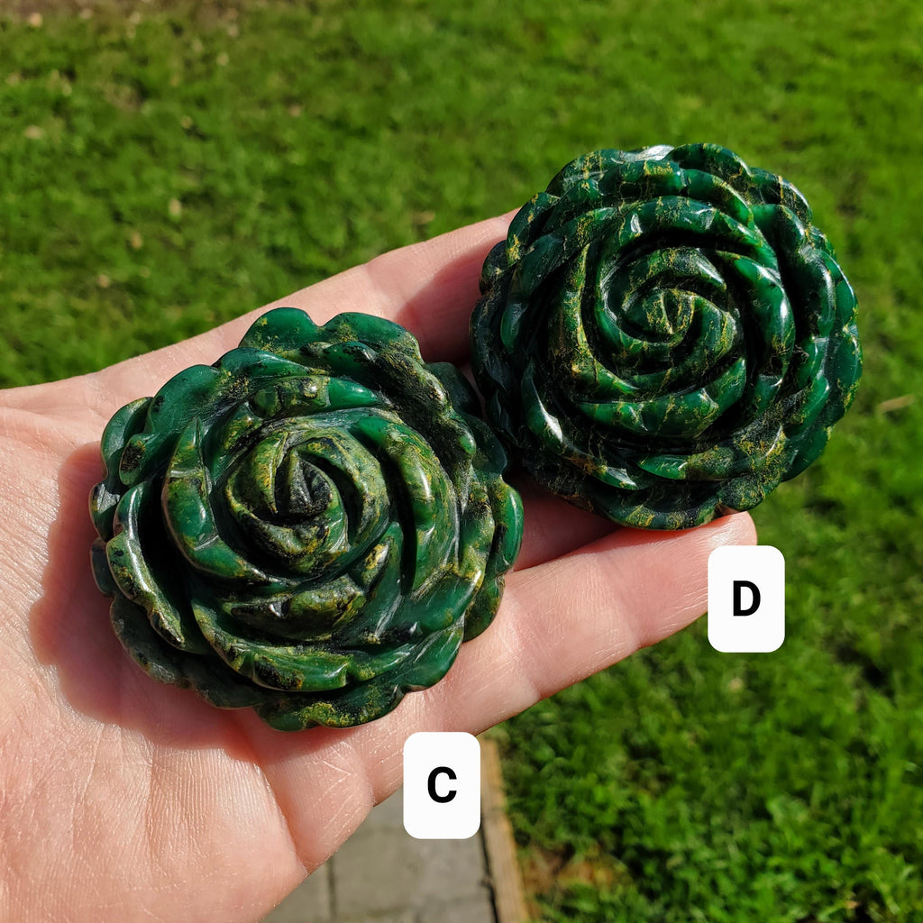 Chunky Emerald Flower Carving - Heals Heart Chakra, Compassion, Acceptance, Wisdom, Confidence - Green Crystal Rose Healing Gemstone