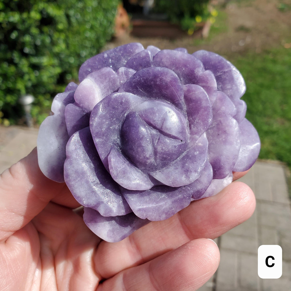 Medium Lepidolite Flower - Transitions, Stress Relief, Calming - Purple Rose Carving Lepidolite Healing Stone Statement Piece