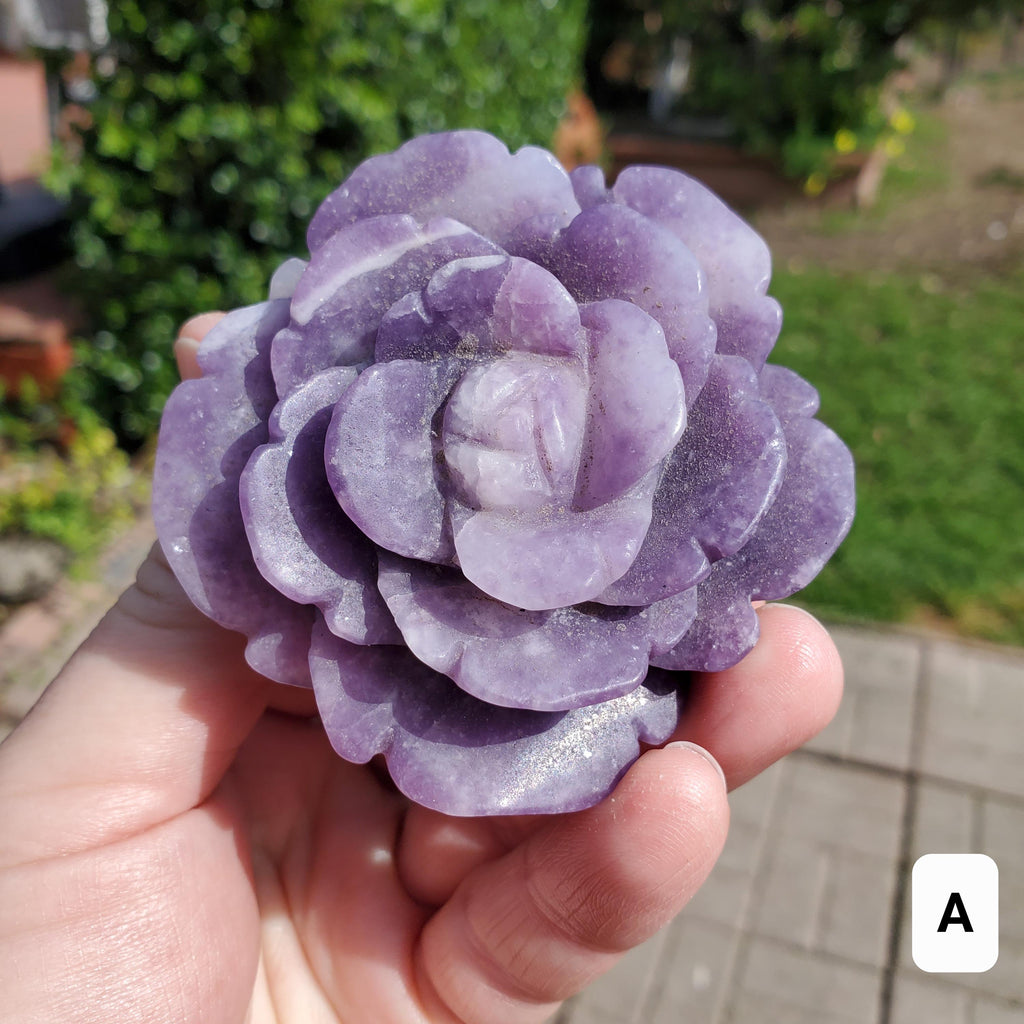 Medium Lepidolite Flower - Transitions, Stress Relief, Calming - Purple Rose Carving Lepidolite Healing Stone Statement Piece