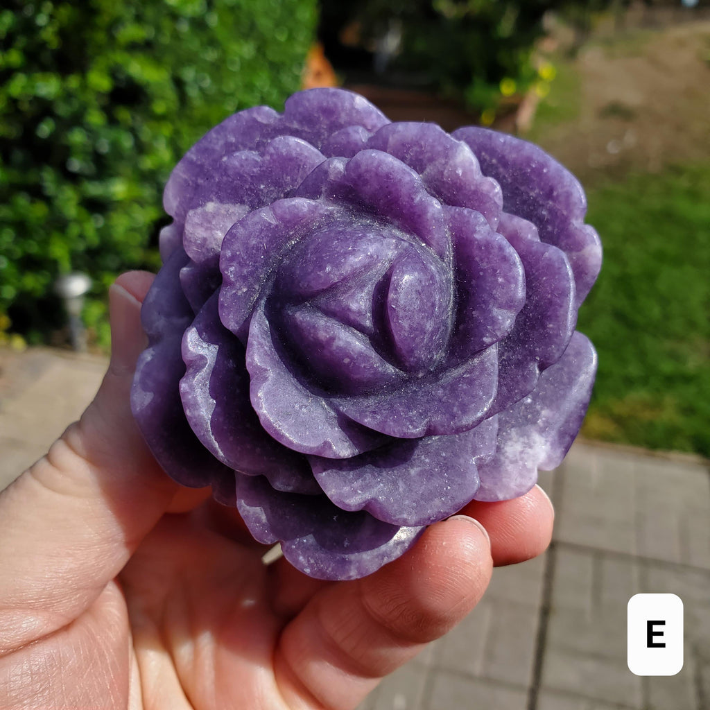 Medium Lepidolite Flower - Transitions, Stress Relief, Calming - Purple Rose Carving Lepidolite Healing Stone Statement Piece