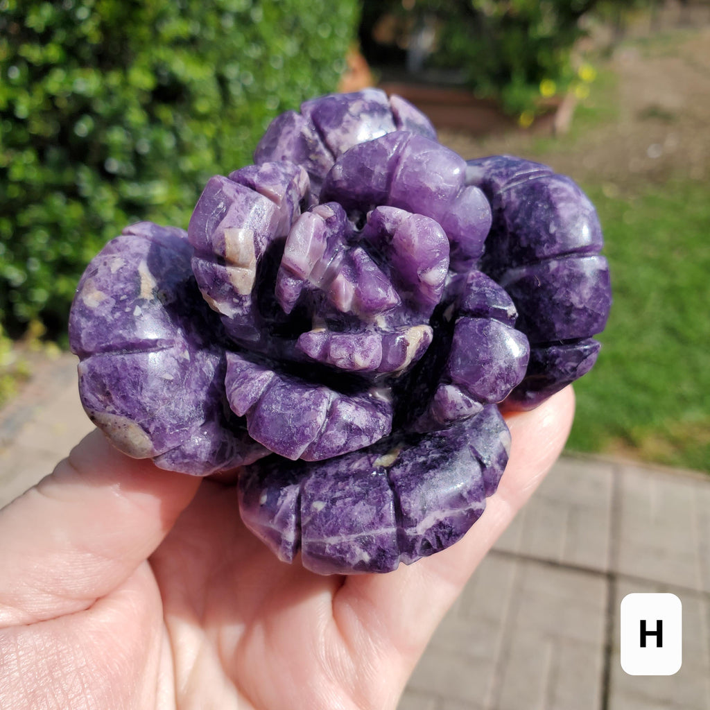 Medium Lepidolite Flower - Transitions, Stress Relief, Calming - Purple Rose Carving Lepidolite Healing Stone Statement Piece
