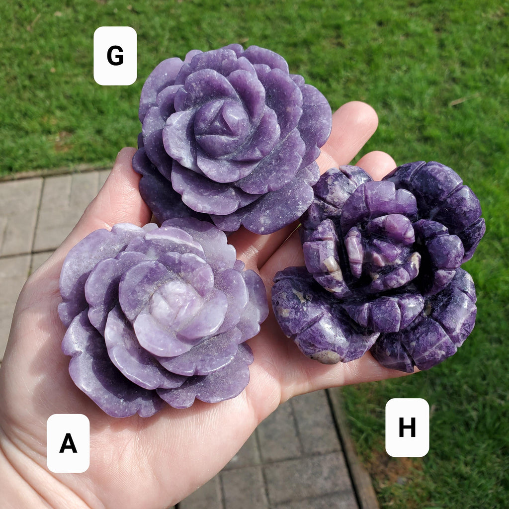Medium Lepidolite Flower - Transitions, Stress Relief, Calming - Purple Rose Carving Lepidolite Healing Stone Statement Piece