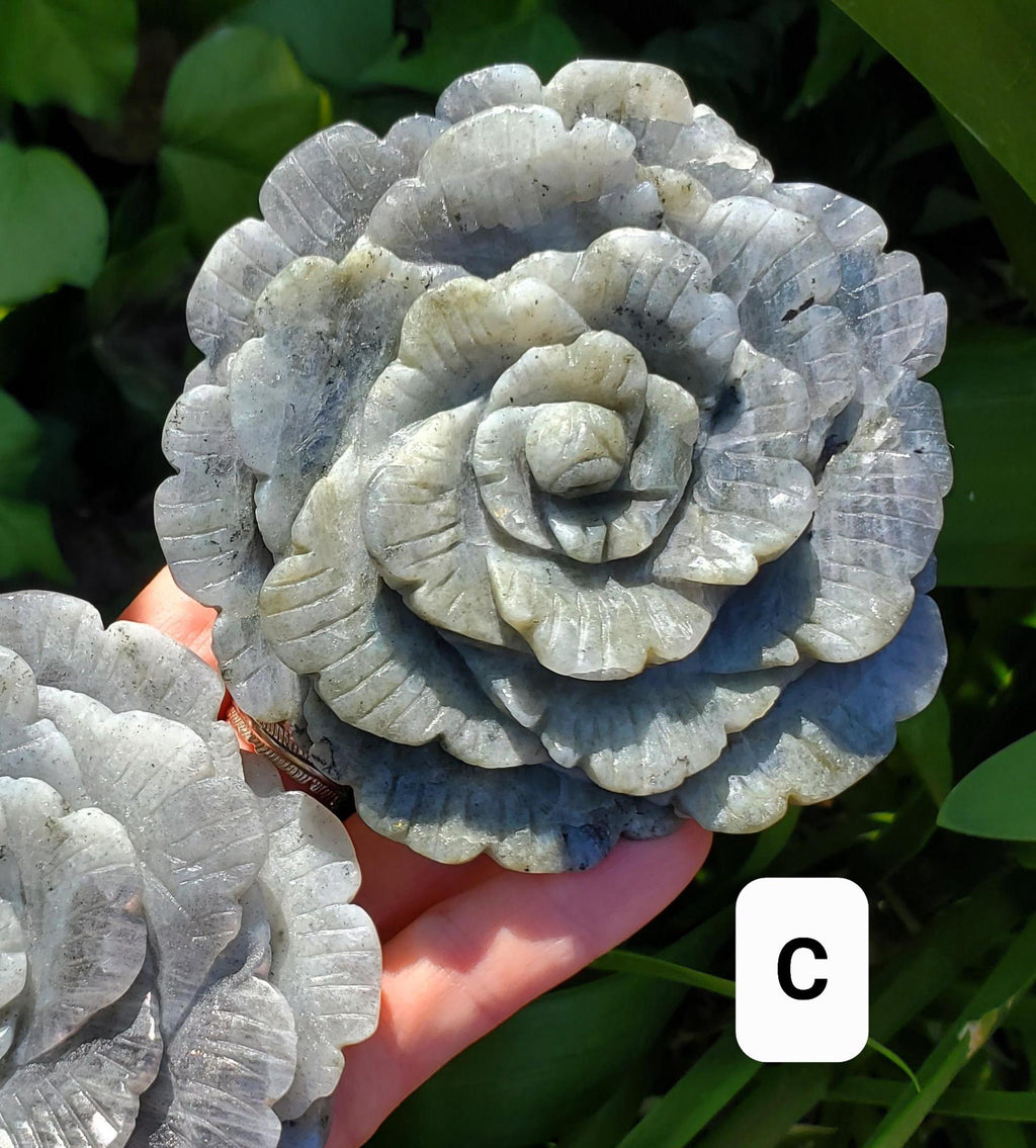 Big Flashy Labradorite Flower - Awareness, Connection, Intuition - Crystal Rose Lab Rose Carving Healing Crystal Gemstone Statement Display